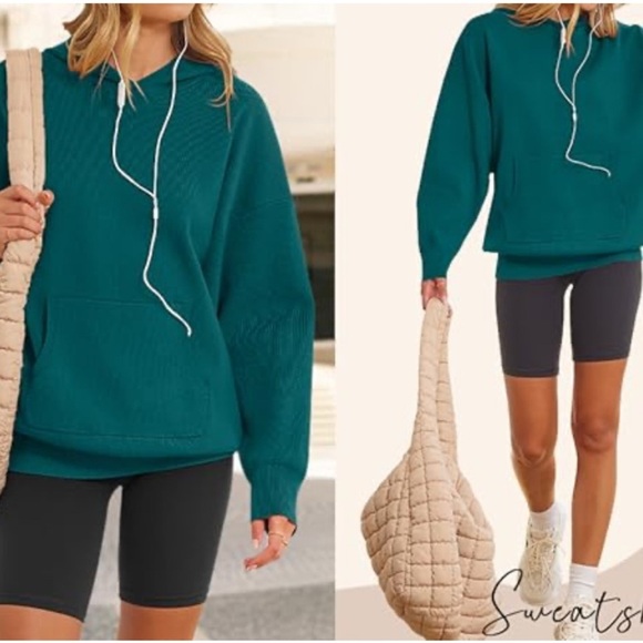 🌹NWT: MEROKEETY TEAL OVERSIZED RIBBED PULLOVER KNIT HOODED SWEATER - Picture 1 of 7
